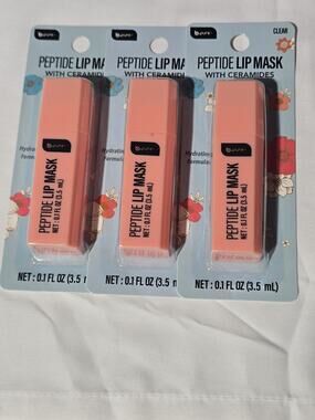3 Pack B.Pure Peptide Lip Mask with Ceramides Clear Hydrating Formula .1oz Ea B1